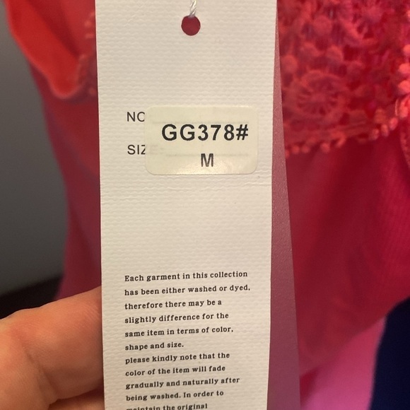 Coral color Tank style top with intricate embroidery all around the neck - Picture 3 of 7